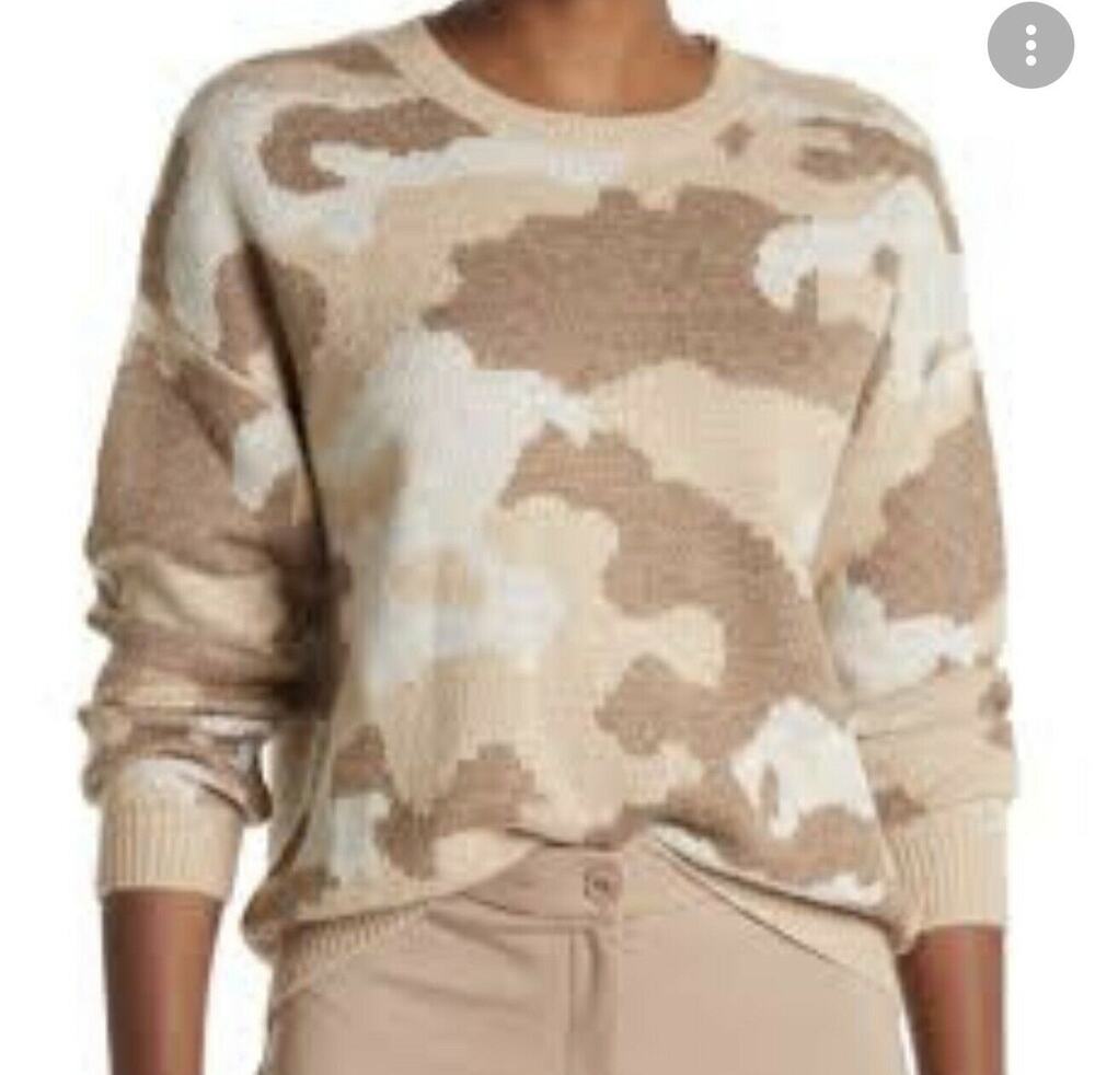 Lucky Brand Women's Neutral Camo Crewneck Wool Blend Pullover Sweater Medium M